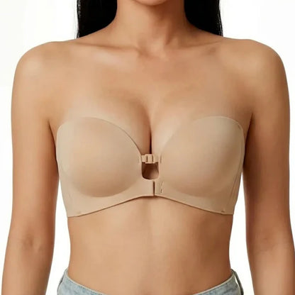 Trägerloser BH mit Frontverschluss, ohne Bügel, Push-Up, gepolstert, rutschfest, Tube Jelly BH