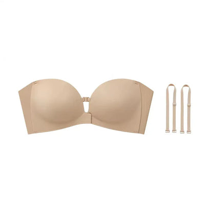 Trägerloser BH mit Frontverschluss, ohne Bügel, Push-Up, gepolstert, rutschfest, Tube Jelly BH