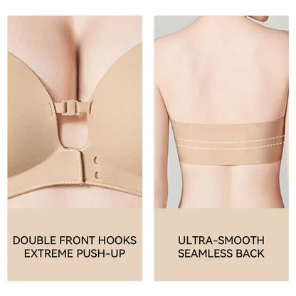 Sostén strapless sin varilla con cierre frontal push up, acolchado, antideslizante tipo tubo, Jelly Bra