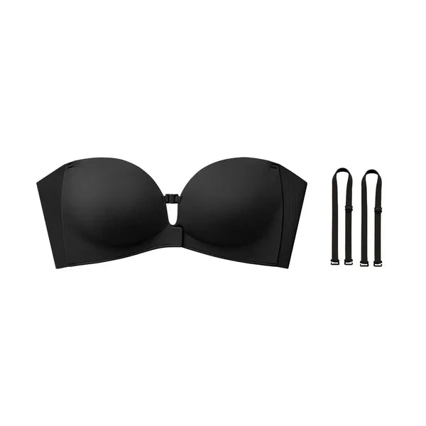 Sostén strapless sin varilla con cierre frontal push up, acolchado, antideslizante tipo tubo, Jelly Bra