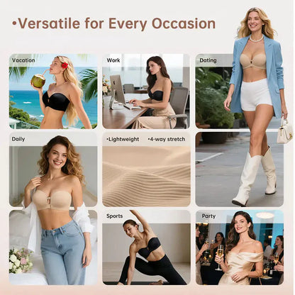 Trägerloser BH mit Frontverschluss, ohne Bügel, Push-Up, gepolstert, rutschfest, Tube Jelly BH